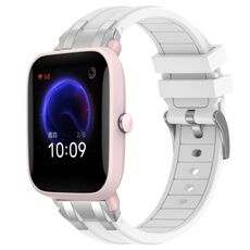 Per Amazfit Pop Pro Quick Release Silver Buckle 20mm Royal Silicone Watch Band (Bianco)