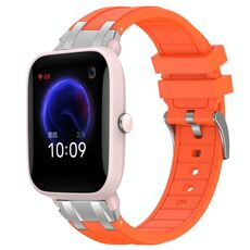 Per cinturino in silicone reale Amazfit Pop Pro con fibbia in argento a sgancio rapido da 20 mm (arancione)