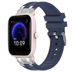 Per Amazfit Pop Pro Quick Release Silver Buckle 20mm Royal Silicone Watch Band (Blu Navy)