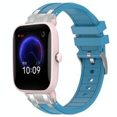 Per cinturino in silicone reale Amazfit Pop Pro con fibbia argentata a sgancio rapido da 20 mm (blu mare)