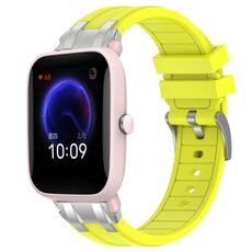 Per Amazfit Pop Pro Quick Release Silver Buckle 20mm Royal Silicone Watch Band (Vital Yellow)