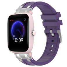 Per Amazfit Pop Pro Quick Release Silver Buckle 20mm Royal Silicone Watch Band (Viola)