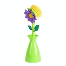 Spazzola per pentole a forma di fiore con manico lungo, spazzola per piatti da cucina, strumento per la pulizia del lavello e della stufa (verde)