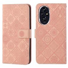 Custodia per telefono in pelle con motivo in rilievo in stile etnico per Honor 200 Pro (rosa)