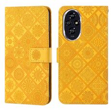 Custodia per telefono in pelle con motivo in rilievo in stile etnico per Honor 200 Pro (giallo)
