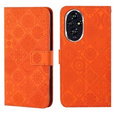Custodia per telefono in pelle con motivo in rilievo in stile etnico per Honor 200 Pro (arancione)