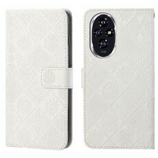 Custodia per telefono in pelle con motivo in rilievo in stile etnico per Honor 200 Pro (bianca)