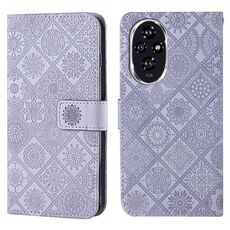 Custodia per telefono in pelle con motivo in rilievo in stile etnico per Honor 200 Pro (viola)