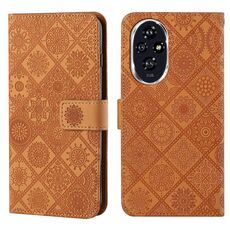 Custodia per telefono in pelle con motivo in rilievo in stile etnico per Honor 200 (marrone)