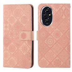 Custodia per telefono in pelle con motivo in rilievo in stile etnico per Honor 200 (rosa)