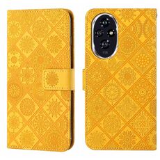 Custodia per telefono in pelle con motivo in rilievo in stile etnico per Honor 200 (giallo)