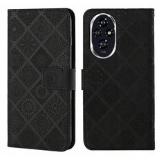 Custodia per telefono in pelle con motivo in rilievo in stile etnico per Honor 200 (nero)