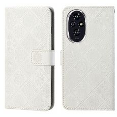 Custodia per telefono in pelle con motivo in rilievo in stile etnico per Honor 200 (bianca)