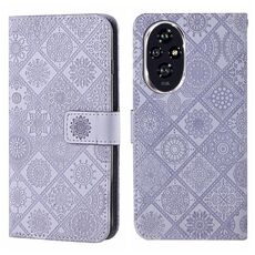 Custodia per telefono in pelle con motivo in rilievo in stile etnico per Honor 200 (viola)