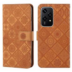 Custodia per telefono in pelle con motivo in rilievo in stile etnico globale per Honor 200 Lite (marrone)