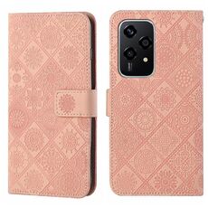 Custodia per telefono in pelle con motivo in rilievo in stile etnico globale per Honor 200 Lite (rosa)