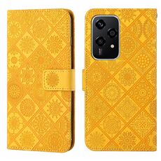 Custodia per telefono in pelle con motivo in rilievo in stile etnico globale per Honor 200 Lite (giallo)