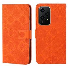 Custodia per telefono in pelle con motivo in rilievo in stile etnico globale per Honor 200 Lite (arancione)