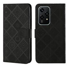 Custodia per telefono in pelle con motivo in rilievo in stile etnico globale per Honor 200 Lite (nero)