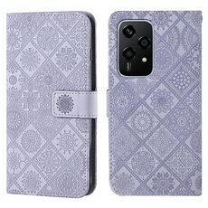 Custodia per telefono in pelle con motivo in rilievo in stile etnico globale per Honor 200 Lite (viola)