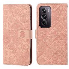 Per OPPO Reno12 Pro Custodia per telefono in pelle con motivo in rilievo in stile etnico globale (rosa)