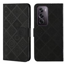 Per OPPO Reno12 Pro Custodia per telefono in pelle con motivo in rilievo in stile etnico globale (nero)