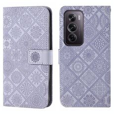Per OPPO Reno12 Pro Custodia per telefono in pelle con motivo in rilievo in stile etnico globale (viola)
