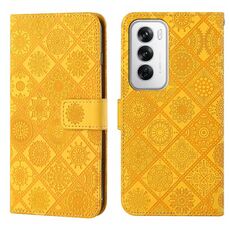 Per OPPO Reno12 5G Custodia per telefono in pelle con motivo in rilievo in stile etnico globale (giallo)