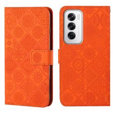 Per OPPO Reno12 5G Custodia per telefono in pelle con motivo in rilievo in stile etnico globale (arancione)