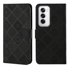 Per OPPO Reno12 5G Custodia per telefono in pelle con motivo in rilievo in stile etnico globale (nero)