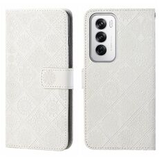 Per OPPO Reno12 5G Custodia per telefono in pelle con motivo in rilievo in stile etnico globale (bianco)