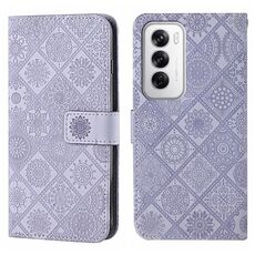 Per OPPO Reno12 5G Custodia per telefono in pelle con motivo in rilievo in stile etnico globale (viola)