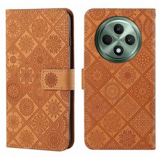 Per OPPO Reno12 F Global Ethnic Style Custodia in pelle con motivo in rilievo (marrone)