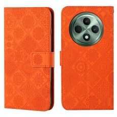 Per OPPO Reno12 F Global Ethnic Style Custodia in pelle con motivo in rilievo (arancione)