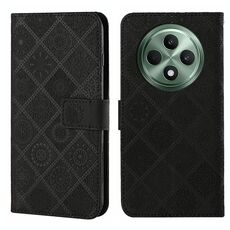 Per OPPO Reno12 F Global Ethnic Style Custodia in pelle con motivo in rilievo (nero)