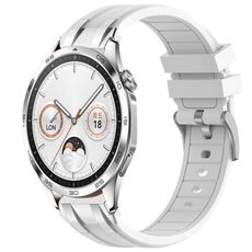 Per Huawei Watch GT4 46mm 22mm Quick Release Silver Buckle Royal Silicone Watch Band (Bianco)
