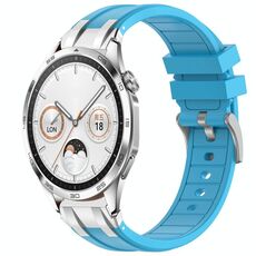 Per Huawei Watch GT4 46mm 22mm Quick Release Silver Buckle Royal Silicone Watch Band (Celeste)