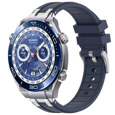 Per Huawei Watch Ultimate 22mm Quick Release Silver Buckle Royal Silicone Watch Band (blu navy)
