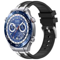Per Huawei Watch Ultimate 22mm Quick Release Silver Buckle Royal Silicone Watch Band (Nero)