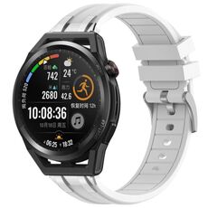 Per Huawei Watch GT Runner 22mm Quick Release Silver Buckle Royal Silicone Watch Band (Bianco)