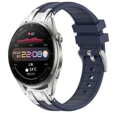 Per Huawei Watch3 Pro 22mm Quick Release Silver Buckle Royal Silicone Watch Band (blu navy)