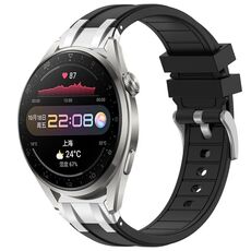 Per Huawei Watch3 Pro 22mm Quick Release Silver Buckle Royal Silicone Watch Band (Nero)
