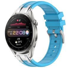 Per Huawei Watch3 Pro 22mm Quick Release Silver Buckle Royal Silicone Watch Band (Celeste)