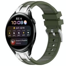 Per Huawei Watch 3 22mm Quick Release Silver Buckle Royal Silicone Watch Band (verde oliva)