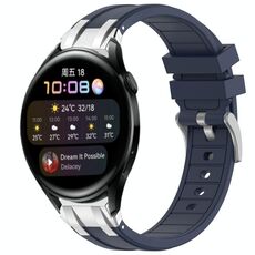 Per Huawei Watch 3 22mm Quick Release Silver Buckle Royal Silicone Watch Band (Blu Navy)