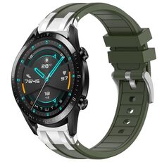 Per Huawei Watch GT2 46mm 22mm Quick Release Silver Buckle Royal Silicone Watch Band (verde oliva)