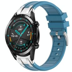 Per Huawei Watch GT2 46mm 22mm Quick Release Silver Buckle Royal Silicone Watch Band (blu mare)