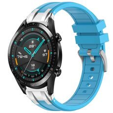 Per Huawei Watch GT2 46mm 22mm Quick Release Silver Buckle Royal Silicone Watch Band (Celeste)