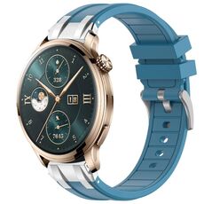 Per Honor Watch 4 Pro 22mm Quick Release Fibbia Argentata Cinturino in Silicone Reale (Blu Mare)