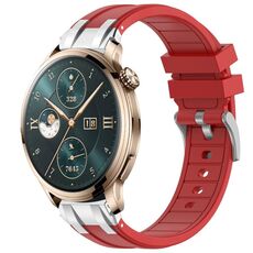 Per Honor Watch 4 Pro 22mm Quick Release Fibbia Argentata Cinturino in Silicone Reale (Rosso)